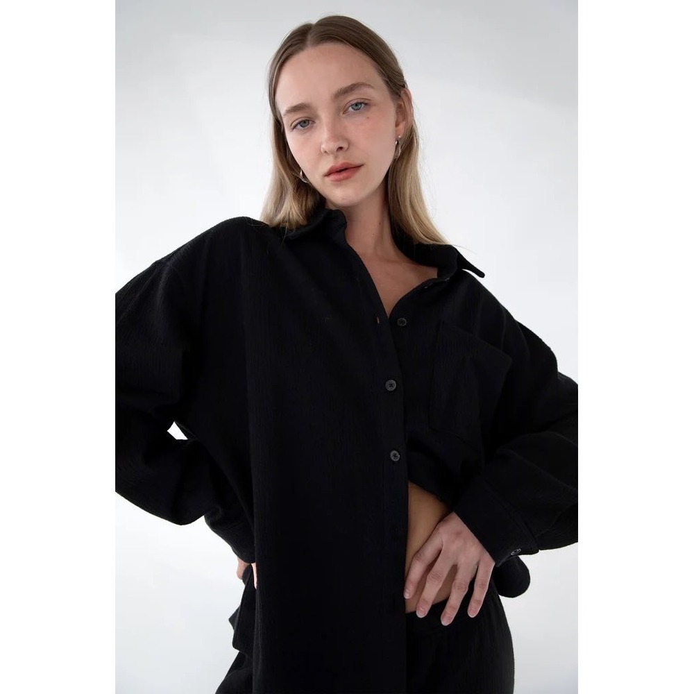 Oak + Fort Oversized Knit Shirt Women Small Black Button Down Minimal Officewear